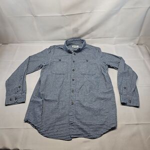 Duluth Trading Free Swingin Flannel Slim Fit Shirt Abyss Blue Stripe Men's‎ LT